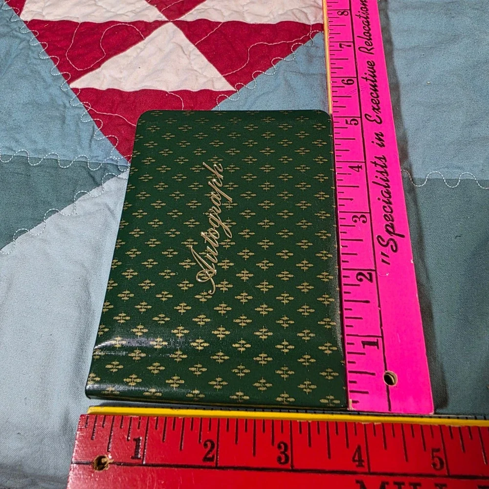 Vintage Small School Autograph‎ Book Memory Journal Green Gold Japan Unused